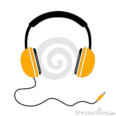 Headphones with wave cord plug, headphone icon, music sign â€“ vector Vector Illustration