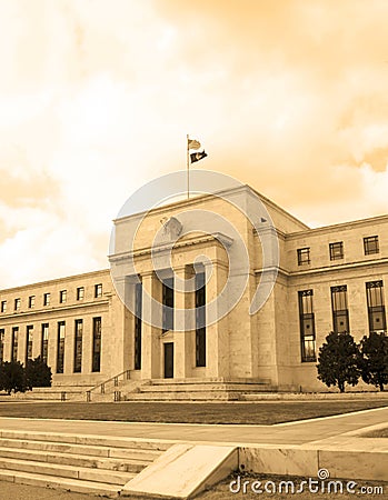 Headquarter of the Federal Reserve in Washington, DC, USA,FED, cyanotype Stock Photo