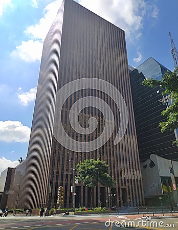 Headquarters of Safra Bank on Paulista Avenue, Sao Paulo, Brazil. Editorial Stock Photo