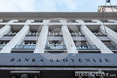 Headquarters of the Slovenian Central Bank Banka Slovenije taken during a sunny afternoon Editorial Stock Photo
