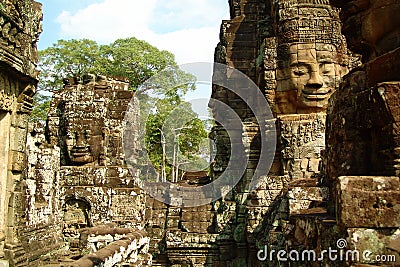 Faces in Angkor Wat Stock Photo