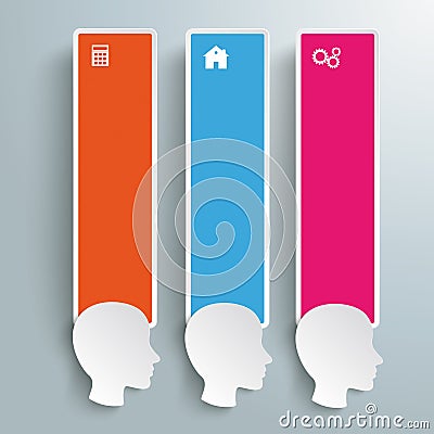 3 Heads Colored Banners Vector Illustration