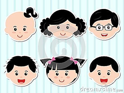 Heads of Girls/Boys with Black Hair Stock Photo