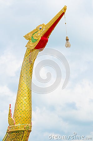 Heads of Naka or Naga or serpent in buddhist temple in Thailand Stock Photo