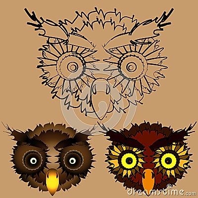The heads of owls. Vector Illustration