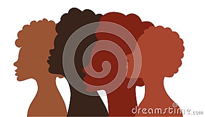 Heads in profile of black Africans men and women. Black history month. Identity concept, racial equality and justice. Vector Illustration
