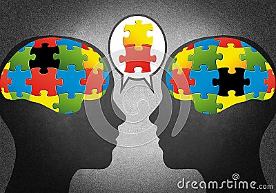 Heads with puzzles like brains Stock Photo