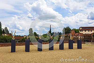 Heads sculptures installation Forte di Belvedere Florence Italy Editorial Stock Photo