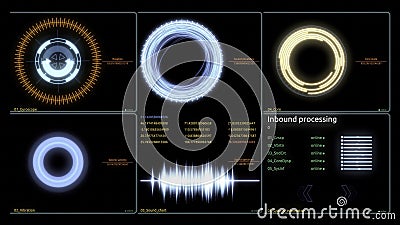 Heads up display interface infographic. Various Animated Infographics Charts as HUD head-up display, Technology Stock Photo