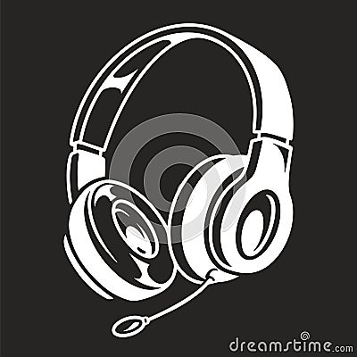 Headset for gamer sticker monochrome Vector Illustration