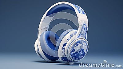 headset headphones on blue background Stock Photo
