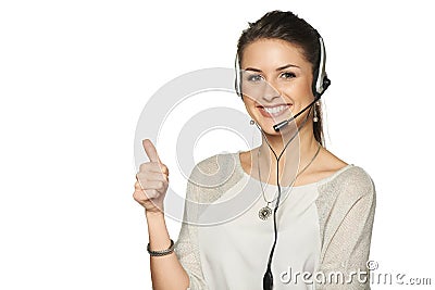 Headset woman call center operator Stock Photo