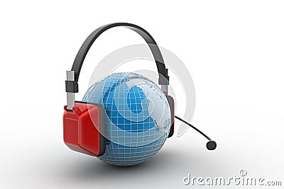 Headset with world globe. Concept for online chat Stock Photo