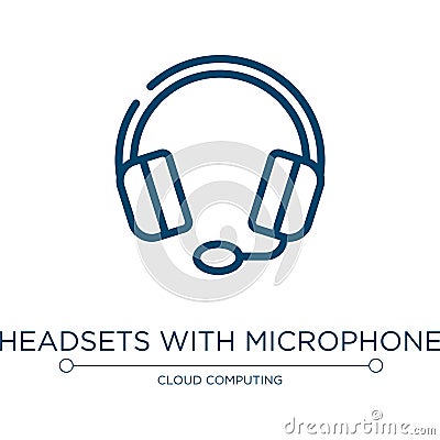 Headsets with microphone icon. Linear vector illustration from material devices collection. Outline headsets with microphone icon Vector Illustration