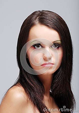 Headshot beautiful european brunette woman Stock Photo