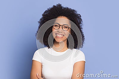 Portrait of smiling African American woman in glasses Stock Photo