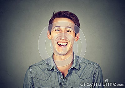 Headshot smiling laughing modern man, creative professional Stock Photo