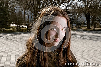 Headshot of smiling young lady looking at camera Stock Photo