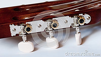 Headstock of classical guitar close up Stock Photo