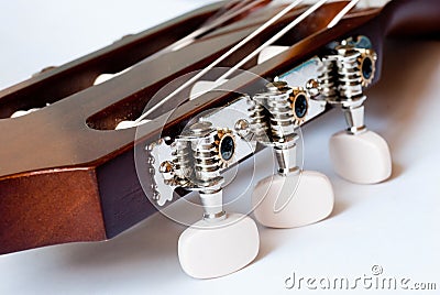 Headstock of classical guitar close up Stock Photo