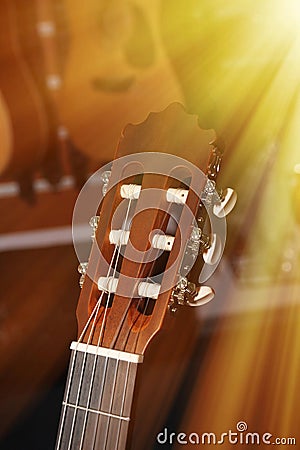 Headstock of classical guitar Stock Photo