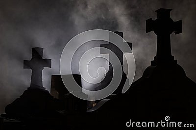 Headstone cross in Graveyard. Stock Photo