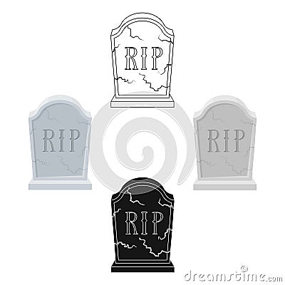 Headstone icon in cartoon,black style isolated on white background. Funeral ceremony symbol stock vector illustration. Vector Illustration