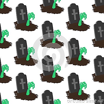 Headstone and zombie hand pattern Vector Illustration