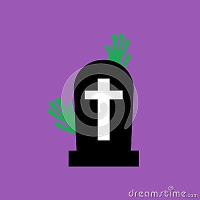 Headstone and zombie hands Vector Illustration