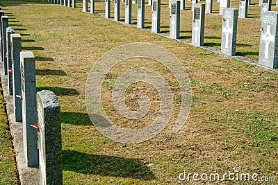 Headstones of fallen soldiers in graveyard Editorial Stock Photo