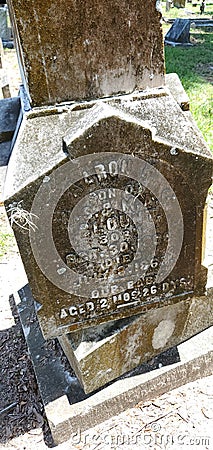 Headstones at Oak Hill Cemetery Bartow, Florida Editorial Stock Photo