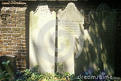 Headstones in the Old South Historic District, Charleston, SC Editorial Stock Photo