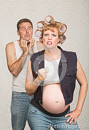 Headstrong Wife with Scared Man Stock Photo