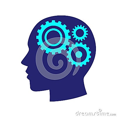 Human head gears tech logo, Cogwheel engineering technological inside brain, Artificial intelligence Vector Illustration