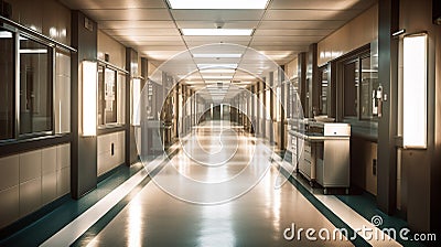 Healing Environment, A Clean and Modern Hospital Corridor, Generative AI Stock Photo