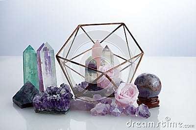 Healing gemstones crystals. Reiki, esoteric, relax and balance conept. Stock Photo