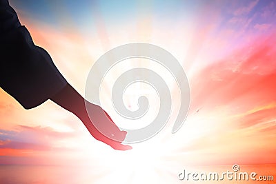 Gods hand reaching out, religion, salvation, forgiveness, assistance and love concept Stock Photo