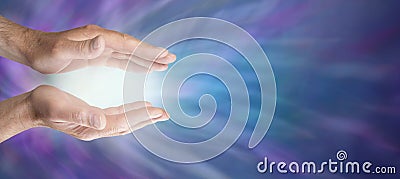 Healing hands and blue energy website banner Stock Photo