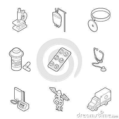 Healing icons set, outline style Vector Illustration