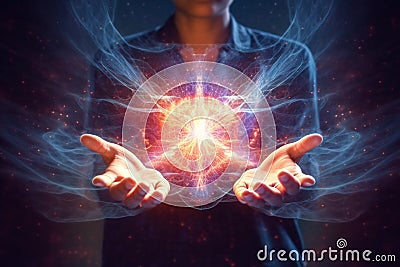 Healing Reiki Energy. Transformative power of healing Reiki energy, emanating from hands. Ai generated Stock Photo