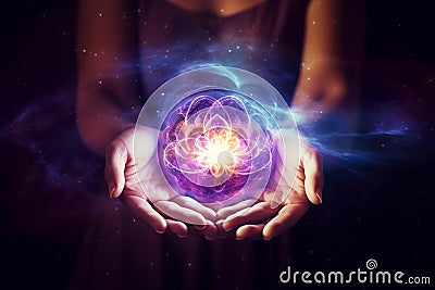 Healing Reiki Energy. Transformative power of healing Reiki energy, emanating from hands. Ai generated Stock Photo