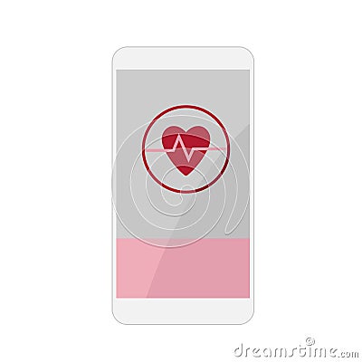 Health app Smartphone. Abstract smartphone interface with heart. Screen fitness app. Vector flat illustration isolated Vector Illustration