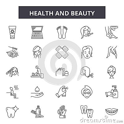 Health and beauty line icons, signs, vector set, outline illustration concept Vector Illustration