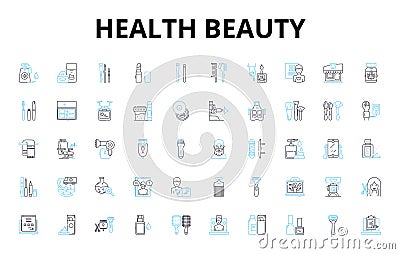 Health beauty linear icons set. Radiant, Nourished, Refreshed, Youthful, Clear, Glowing, T vector symbols and line Vector Illustration