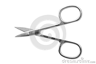 Health and Beauty - Top view opened Manicure scissors isolated Stock Photo