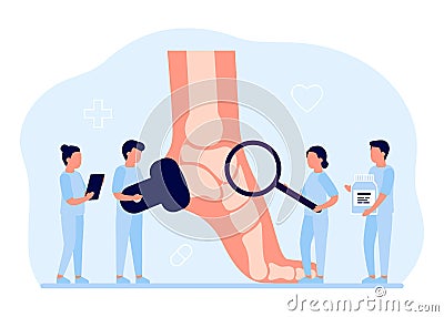 Health care, checkup orthopedic doctor human foot with bones. Orthopedist doing medical diagnostics and examination feet Vector Illustration