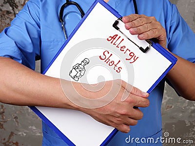 Health care concept about Allergy Shots with sign on the page Stock Photo