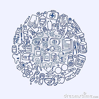 Health care doodle icons background Vector Illustration