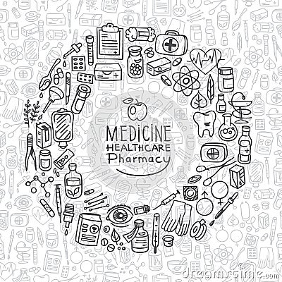 Health care doodle icons background Cartoon Illustration