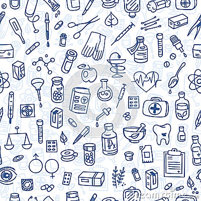 Health care doodle icons background Vector Illustration